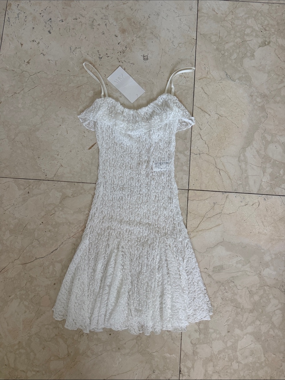 Zara Cream Lace Ruffle-Trim Mini Dress